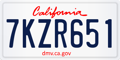 CA license plate 7KZR651