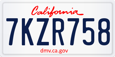 CA license plate 7KZR758
