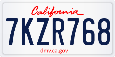 CA license plate 7KZR768