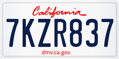 CA license plate 7KZR837