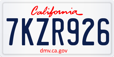 CA license plate 7KZR926