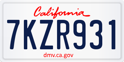 CA license plate 7KZR931