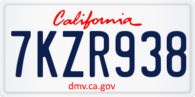 CA license plate 7KZR938