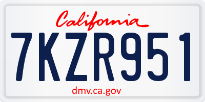 CA license plate 7KZR951