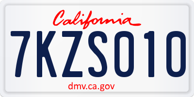 CA license plate 7KZS010