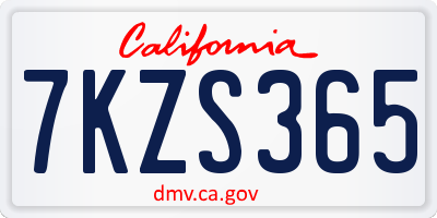 CA license plate 7KZS365