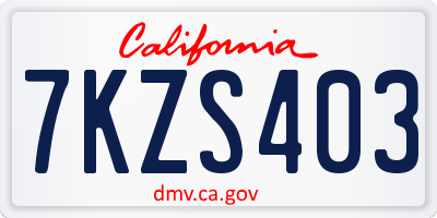 CA license plate 7KZS403