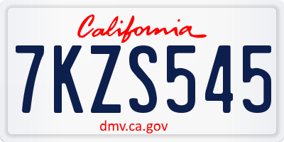 CA license plate 7KZS545