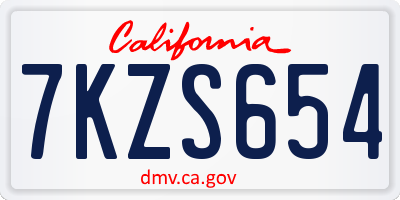 CA license plate 7KZS654