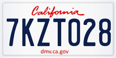 CA license plate 7KZT028