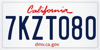 CA license plate 7KZT080