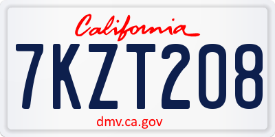CA license plate 7KZT208