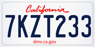 CA license plate 7KZT233