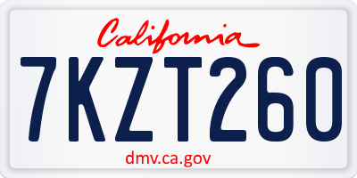 CA license plate 7KZT260