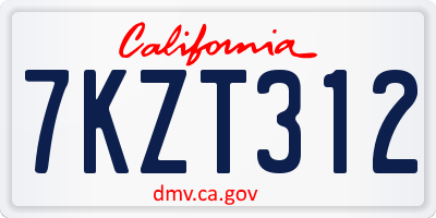 CA license plate 7KZT312