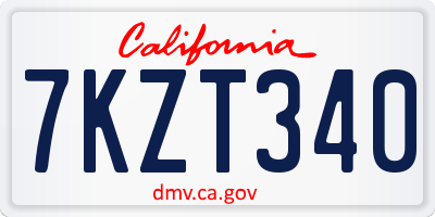 CA license plate 7KZT340