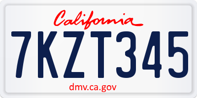 CA license plate 7KZT345