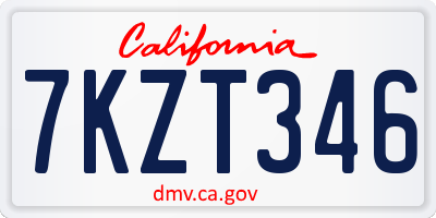 CA license plate 7KZT346