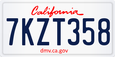 CA license plate 7KZT358