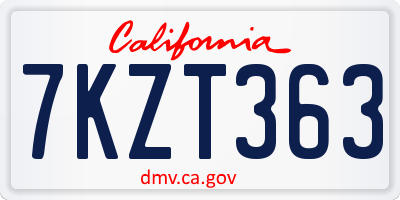 CA license plate 7KZT363
