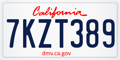 CA license plate 7KZT389