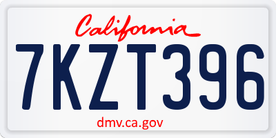 CA license plate 7KZT396