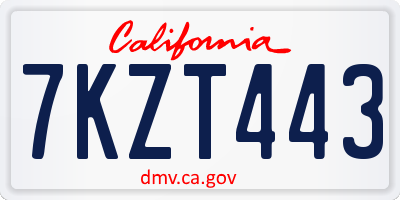 CA license plate 7KZT443