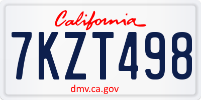 CA license plate 7KZT498