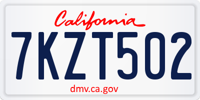 CA license plate 7KZT502