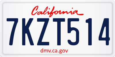 CA license plate 7KZT514
