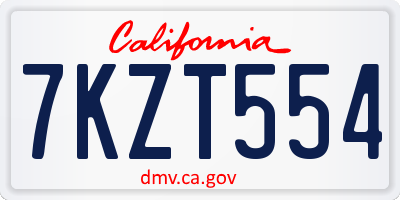 CA license plate 7KZT554