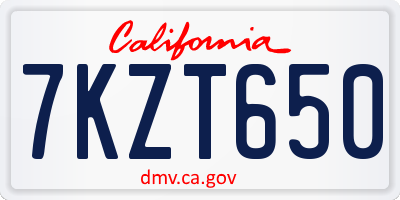 CA license plate 7KZT650