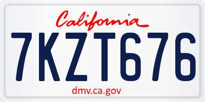 CA license plate 7KZT676