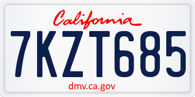 CA license plate 7KZT685
