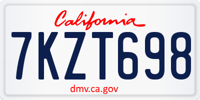 CA license plate 7KZT698