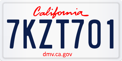 CA license plate 7KZT701