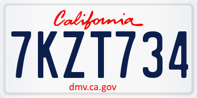 CA license plate 7KZT734