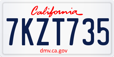 CA license plate 7KZT735