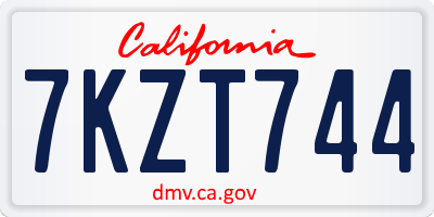 CA license plate 7KZT744