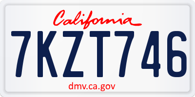 CA license plate 7KZT746