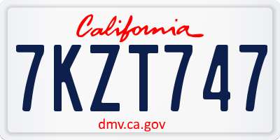 CA license plate 7KZT747