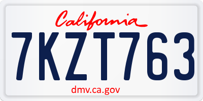 CA license plate 7KZT763