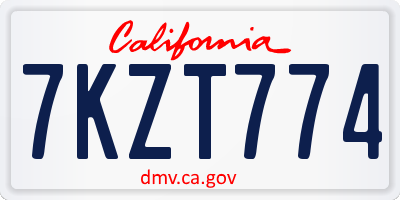 CA license plate 7KZT774
