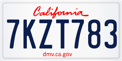 CA license plate 7KZT783