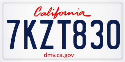 CA license plate 7KZT830