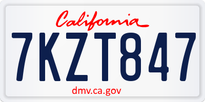 CA license plate 7KZT847
