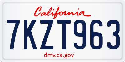 CA license plate 7KZT963
