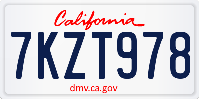 CA license plate 7KZT978