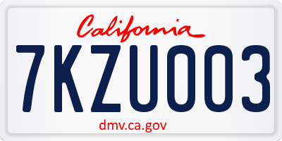CA license plate 7KZU003