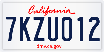 CA license plate 7KZU012